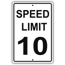 Schwarzes Geschwindigkeitsbegrenzungsschild „10 mph“ (10 km/h) aus Aluminium, 8" x 12" (20,3 x 30,5 cm)