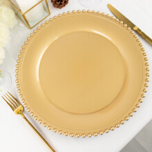 Assiettes de présentation rondes en acrylique doré, bordure perlée, 30 cm (lot de 6), lot de 6