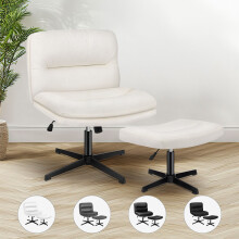 (Velvet Beige) ELFORDSON Office Chair Dual Padded Cross-legged Swivel Adjustable Computer Home