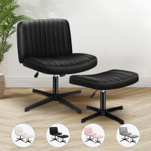 (Black) ELFORDSON Office Chair Armless Cross-legged Swivel Adjustable Computer Home Desk