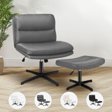 (Grey) ELFORDSON Office Chair Dual Padded Cross-legged Swivel Adjustable Computer Home