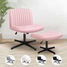 (Velvet Pink) ELFORDSON Office Chair Armless Cross-legged Swivel Adjustable Computer Home Desk