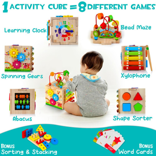 Wooden Activity Cube Baby Toys 1