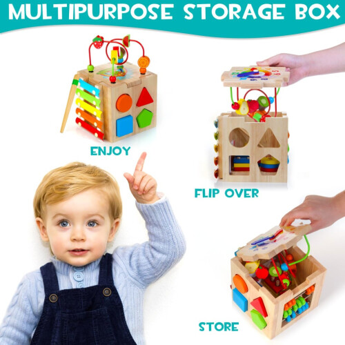 Wooden Activity Cube Baby Toys 2