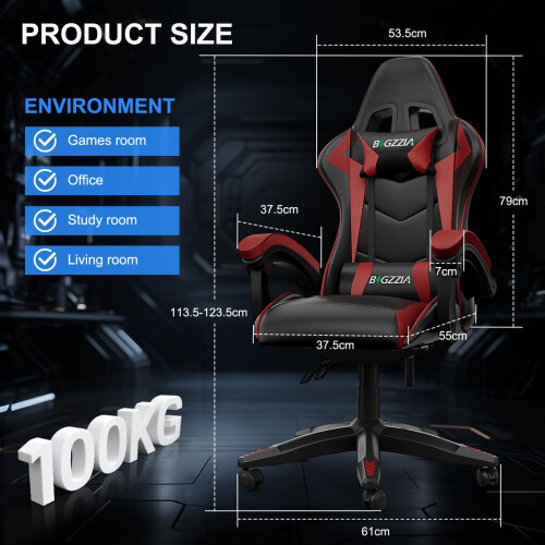 (Red)Bluetooth Gaming Chair Ergonomic Office Chair 2