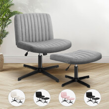 (Fabric Grey) ELFORDSON Office Chair Armless Cross-legged Swivel Adjustable Computer Home Desk