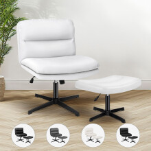 (White) ELFORDSON Office Chair Dual Padded Cross-legged Swivel Adjustable Computer Home