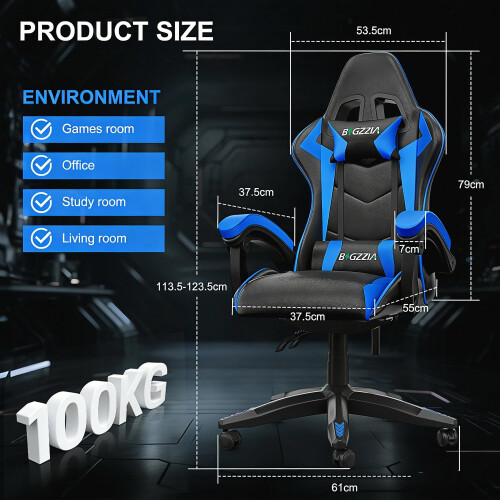 (Blue)Bluetooth Gaming Chair with Speakers Ergonomic Chair 2
