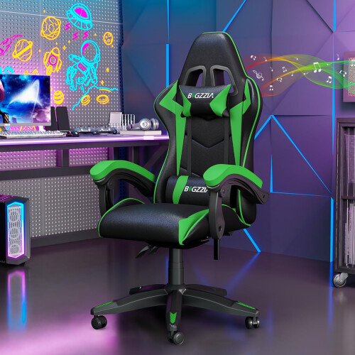 (Green)Ergonomic Bluetooth Gaming Chair with Speakers 1