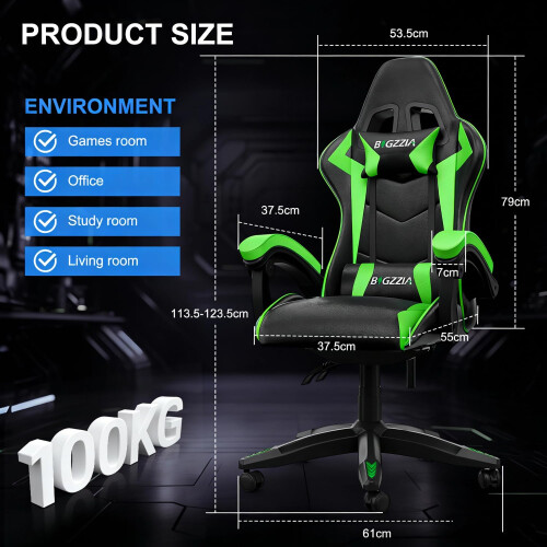 (Green)Ergonomic Bluetooth Gaming Chair with Speakers 2