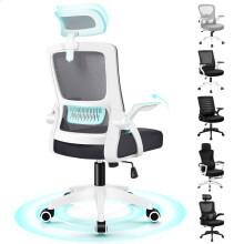 (Black & White) ELFORDSON Mesh Office Chair Executive Swivel Adjustable Headrest Computer Gaming