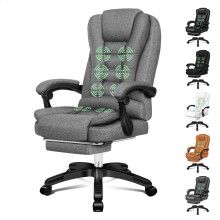 (Fabric Grey) ELFORDSON Office Chair Massage Heated Recliner Padded High Back Executive Gaming