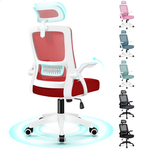 ELFORDSON (Red) ELFORDSON Mesh Office Chair Executive Swivel Adjustable Headrest Computer Gaming