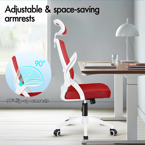 ELFORDSON (Red) ELFORDSON Mesh Office Chair Executive Swivel Adjustable Headrest Computer Gaming 1