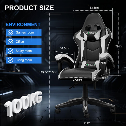 (White)Gaming Chair with Bluetooth Speakers Ergonomic Chair 2