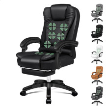 (Black) ELFORDSON Office Chair Massage Heated Recliner Padded High Back Executive Gaming