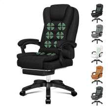 (Fabric Black) ELFORDSON Office Chair Massage Heated Recliner Padded High Back Executive Gaming