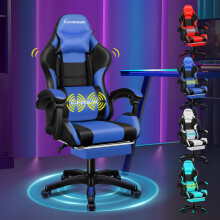 (Blue) ELFORDSON Gaming Chair Massage Recliner Swivel Padded Footrest Computer Office