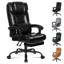 (Glossy Black) ELFORDSON Office Chair Executive Recliner Padded Footrest Gaming Computer