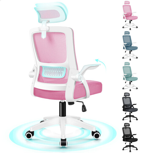ELFORDSON (Pink) ELFORDSON Mesh Office Chair Executive Swivel Adjustable Headrest Computer Gaming