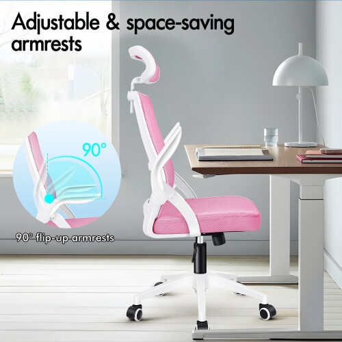 ELFORDSON (Pink) ELFORDSON Mesh Office Chair Executive Swivel Adjustable Headrest Computer Gaming 1