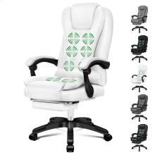 (White) ELFORDSON Office Chair Massage Heated Recliner Padded High Back Executive Gaming