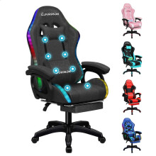 (Dark Blue & Grey) ELFORDSON Gaming Office Chair Massage RGB LED Recliner Footrest Swivel Computer
