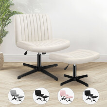 (Velvet Beige) ELFORDSON Office Chair Armless Cross-legged Swivel Adjustable Computer Home Desk
