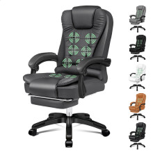 (Grey) ELFORDSON Office Chair Massage Heated Recliner Padded High Back Executive Gaming