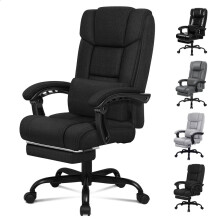 (Fabric Black) ELFORDSON Office Chair Executive Recliner Padded Footrest Gaming Computer