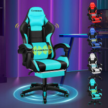(Cyan) ELFORDSON Gaming Chair Massage Recliner Swivel Padded Footrest Computer Office