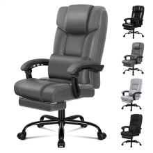 (Grey) ELFORDSON Office Chair Executive Recliner Padded Footrest Gaming Computer