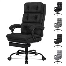 (Fabric Black) ELFORDSON Office Chair Executive Dual-Padded High Back Recliner Footrest Gaming