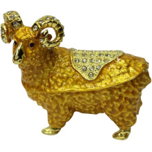 Vintage smyckeskrin i form av ett får med emalj och strass