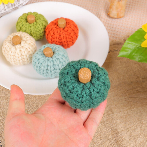 Conjunto de 5 mini abóboras de tricô para decoração de outono 2
