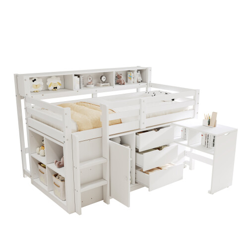 3ft Single Wooden Storage Bed with Pull-out Desk 2