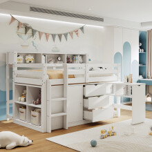 3ft Single Wooden Storage Bed with Pull-out Desk