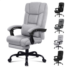 (Fabric Grey) ELFORDSON Office Chair Executive Recliner Padded Footrest Gaming Computer