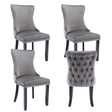 (Grey) Lux Velvet Tufted Kitchen Dining Chairs Set of 4