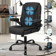 (Fabric Black) ELFORDSON Office Chair Massage Executive Padded Swivel Tilt Adjustable Gaming