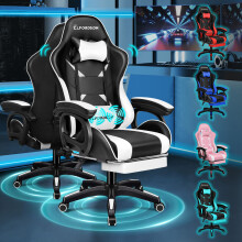 (White) ELFORDSON Gaming Office Chair Massage Recliner Padded Swivel Footrest Computer