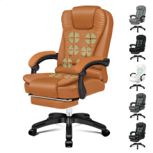 (Brown) ELFORDSON Office Chair Massage Heated Recliner Padded High Back Executive Gaming