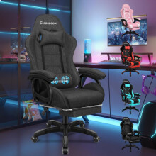 (Fabric Dark Grey) ELFORDSON Gaming Office Chair Massage Recliner Padded Swivel Footrest Computer