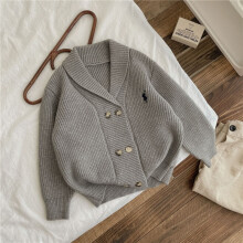 (Gray, 120cm) 2026 autumn and winter new style lapel versatile retro double-breasted sweater Korean style embroidered boys