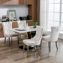 (Beige) Winchester Set of 4 Velvet Upholstered Dining Chairs with Silver Steel Legs