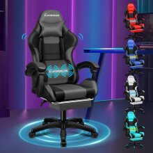 (Grey) ELFORDSON Gaming Chair Massage Recliner Swivel Padded Footrest Computer Office