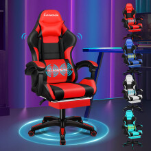 (Red) ELFORDSON Gaming Chair Massage Recliner Swivel Padded Footrest Computer Office