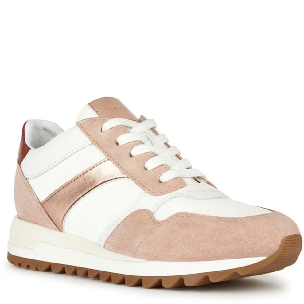 Geox (6 Uk, Nude/White) Womens/Ladies Tabelya Leather Trainers White