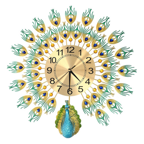 Wall Clock Metal Battery Operated Clock Peacock Modern