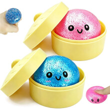 (Blue pink-2pcs) 2PCS Mini Glitter Dumpling Squishy, 2026 Upgrade Dumling Mystery Box, Colorful Dumplings Stress Balls Fidget Sensory